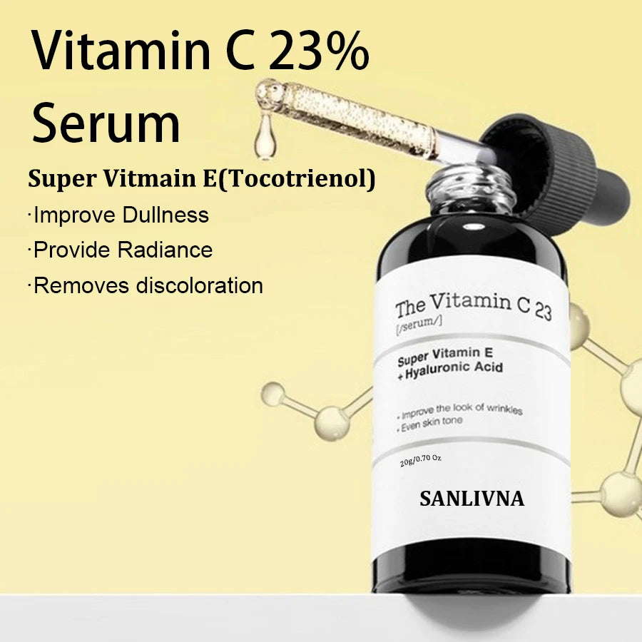 Pure Vitamin C 23% Serum with Vitamin E and Hyaluronic Acid, Brightening and Moisturizing Face Serum, Improves Skin Tone 20g